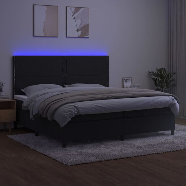 vidaXL Box spring postel s matrac&iacute; a LED čern&aacute; 200x200 cm samet