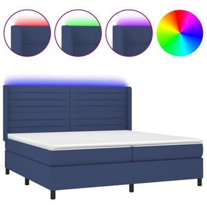 vidaXL Box spring postel s matrac&iacute; a LED modr&aacute; 200x200 cm textil