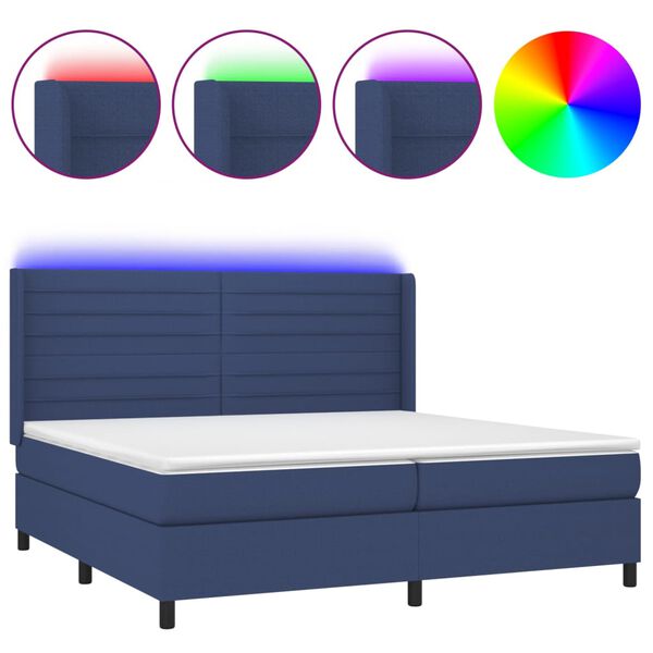 vidaXL Box spring postel s matrac&iacute; a LED modr&aacute; 200x200 cm textil