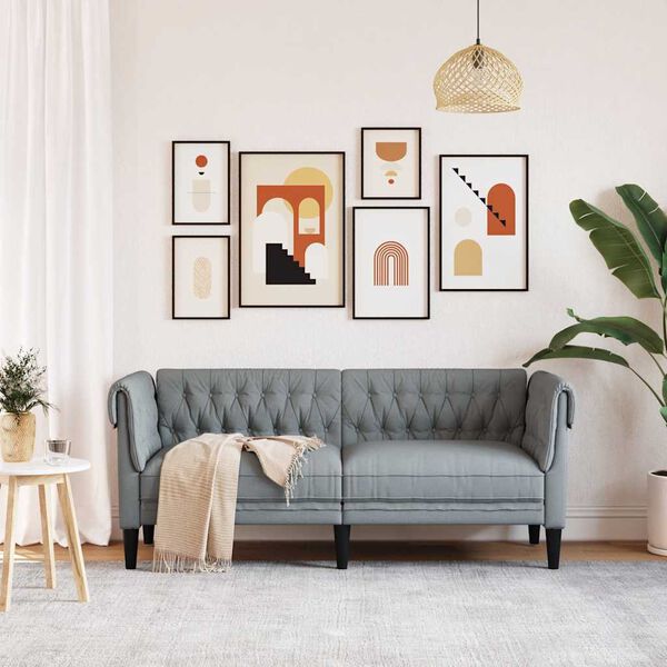 vidaXL Chesterfield pohovka 2m&iacute;stn&aacute; světle &scaron;ed&aacute; textil