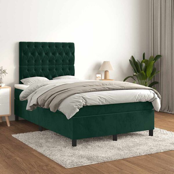 vidaXL Box spring postel s matrac&iacute; tmavě zelen&aacute; 120x190 cm samet