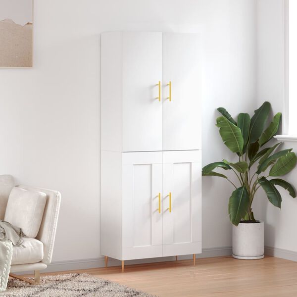 vidaXL Skř&iacute;ň highboard b&iacute;l&aacute; 69,5 x 34 x 180 cm kompozitn&iacute; dřevo