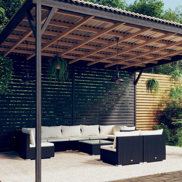 vidaXL 10d&iacute;ln&aacute; zahradn&iacute; sedac&iacute; souprava s podu&scaron;kami polyratan čern&aacute;