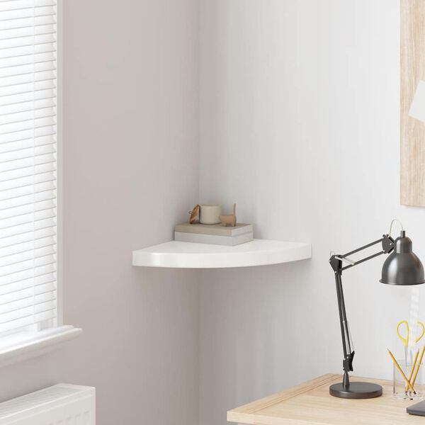 vidaXL Plovouc&iacute; rohov&aacute; police b&iacute;l&aacute; vysok&yacute; lesk 35 x 35 x 3,8 cm MDF