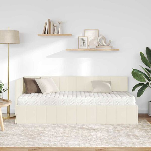 vidaXL Rohový rám postele s matrací s matrací 2 pcs Krémová samet