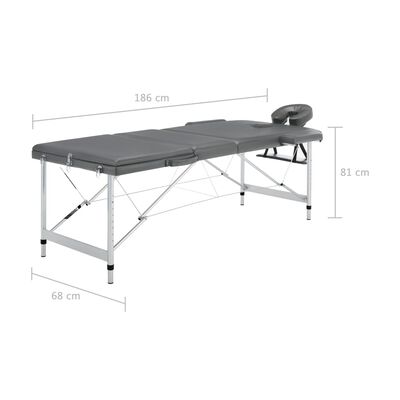 vidaXL Masážní stůl se 3 zónami hliníkový rám antracitový 186 x 68 cm