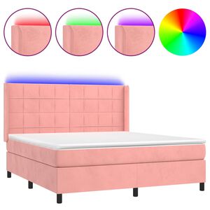 vidaXL Box spring postel s matrac&iacute; a LED růžov&aacute; 180x200 cm samet