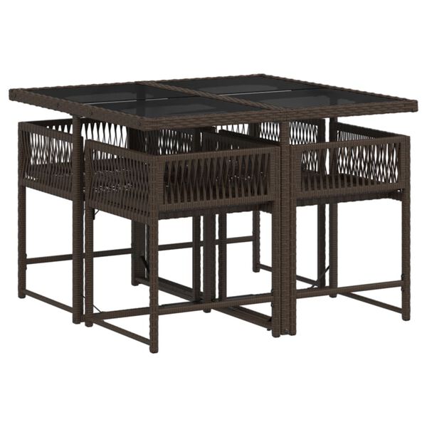 vidaXL 5d&iacute;ln&yacute; zahradn&iacute; j&iacute;deln&iacute; set s podu&scaron;kami hněd&yacute; polyratan