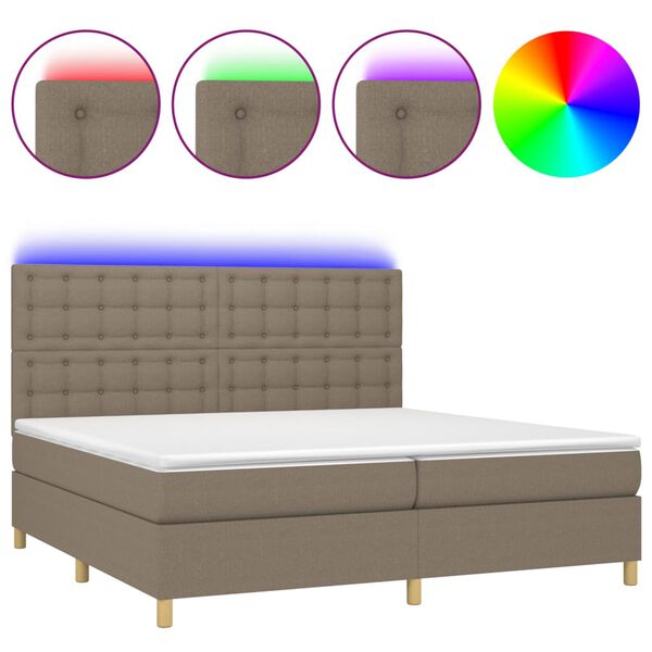 vidaXL Box spring postel s matrac&iacute; a LED taupe 200x200 cm textil