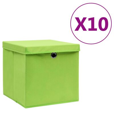 vidaXL Úložné boxy s víky 10 ks 28 x 28 x 28 cm zelené
