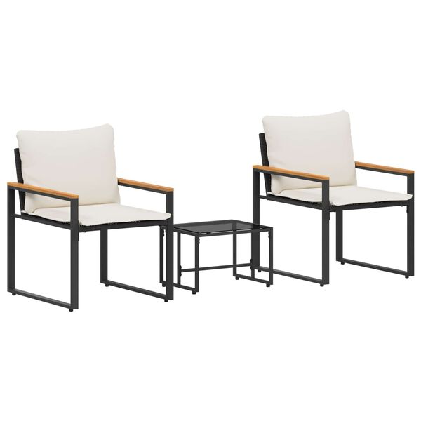 vidaXL N&aacute;bytkov&eacute; sety s pol&scaron;t&aacute;řem 3 pcs Čern&aacute; a kr&eacute;mově b&iacute;l&aacute; Ratan