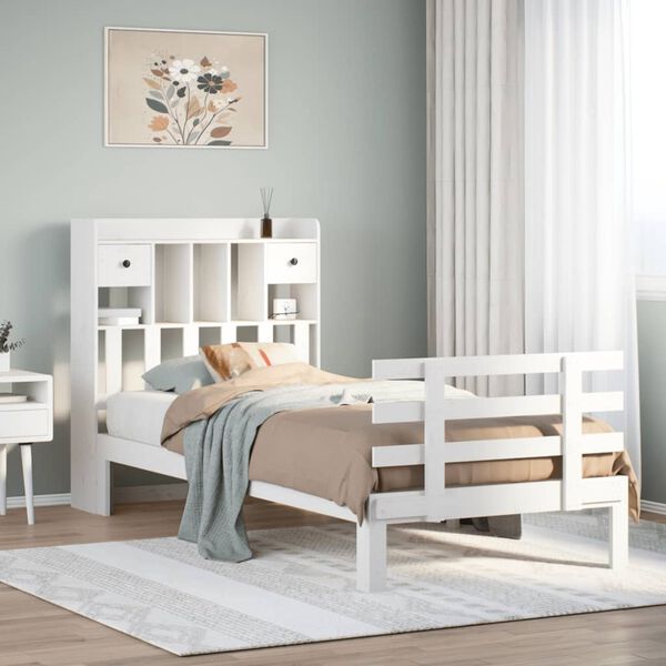 vidaXL Postel s knihovnou bez matrace b&iacute;l&aacute; 90x190 cm masivn&iacute; borovice