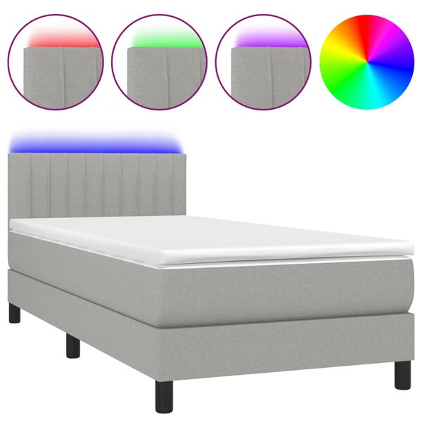 vidaXL Box spring postel s matrac&iacute; a LED světle &scaron;ed&aacute; 90x200 cm textil