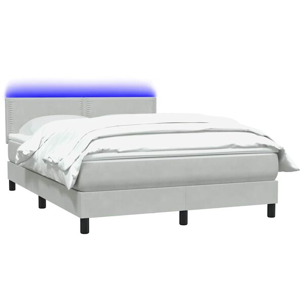vidaXL Box spring postel s matrac&iacute; a LED světle &scaron;ed&aacute; 140x220 cm samet