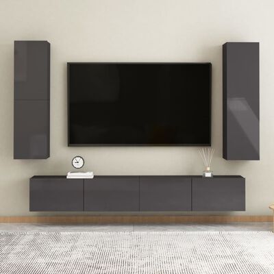 vidaXL TV stolek šedý s vysokým leskem 30,5 x 30 x 110 cm dřevotříska