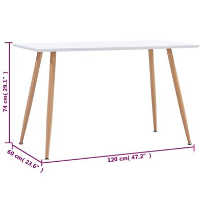 vidaXL Jídelní stůl bílý a dubový 120 x 60 x 74 cm MDF