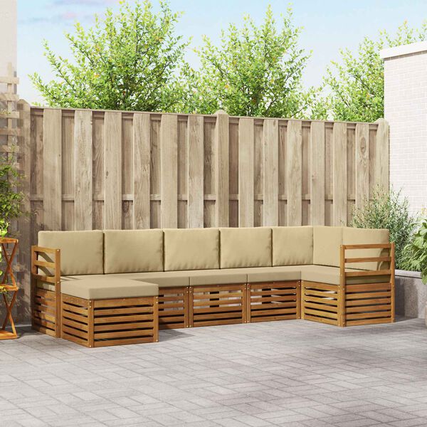 vidaXL Rohov&aacute; sofa sada 7 pcs Přirozen&aacute; a B&eacute;žov&aacute; Masivn&iacute; ak&aacute;tov&eacute; dřevo