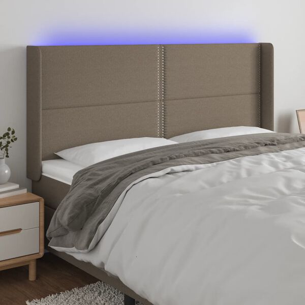 vidaXL Čelo postele s LED taupe 183x16x118/128 cm textil