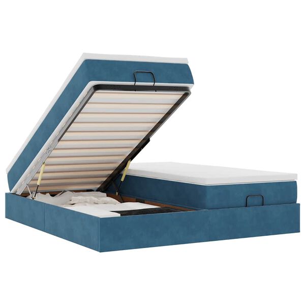 vidaXL Osmansk&yacute; r&aacute;m postele s matrac&iacute; tmavě modr&yacute; 200x200cm samet