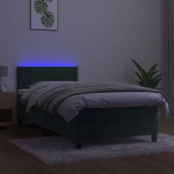 vidaXL Box spring postel s matrac&iacute; a LED tmavě zelen&aacute; 80x200 cm samet