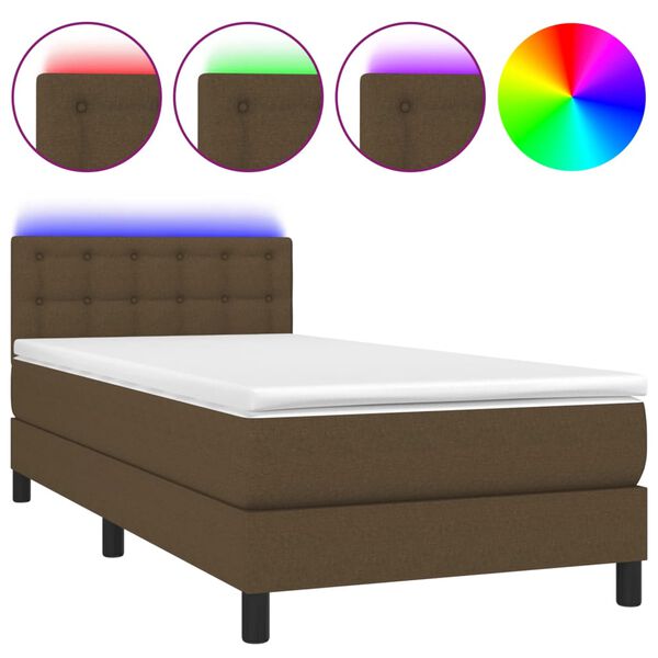 vidaXL Box spring postel s matrac&iacute; a LED tmavě hněd&aacute; 90x190 cm textil