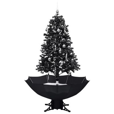 vidaXL Sněžící vánoční stromek s deštníkovým stojanem černý 170 cm PVC