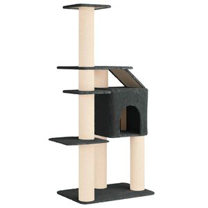 vidaXL Kočič&iacute; strom se &scaron;krabac&iacute;mi sloupky sisal Tmavě &scaron;ed&aacute; 183 cm