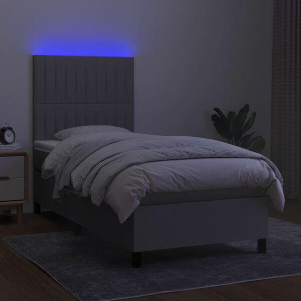 vidaXL Box spring postel s matrac&iacute; a LED světle &scaron;ed&aacute; 90x190 cm textil