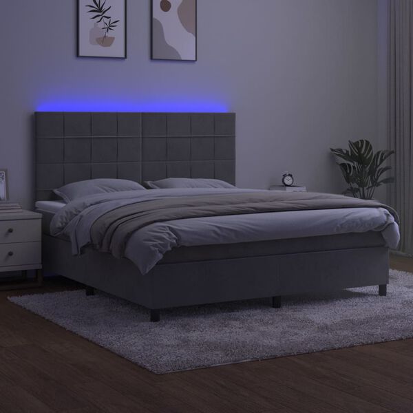 vidaXL Box spring postel s matrac&iacute; a LED světle &scaron;ed&aacute; 160x200 cm samet