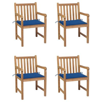 vidaXL Zahradní židle 4 ks královsky modré podušky masivní teak