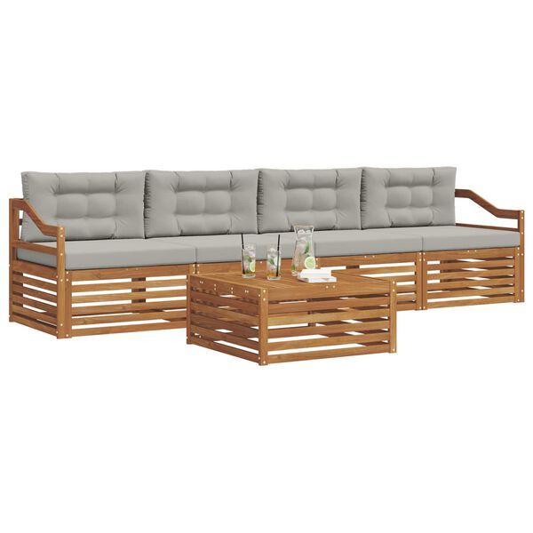 vidaXL Venkovn&iacute; pohovkov&aacute; souprava 5 pcs Př&iacute;rodn&iacute; a světle &scaron;ed&aacute;