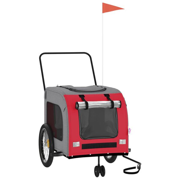 vidaXL Voz&iacute;k za kolo pro psa červen&yacute; a &scaron;ed&yacute; oxfordsk&aacute; tkanina/železo