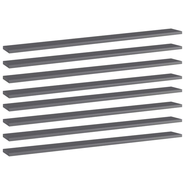 vidaXL Př&iacute;davn&eacute; police 8 ks &scaron;ed&eacute; vysok&yacute; lesk 100x10x1,5 cm dřevotř&iacute;ska