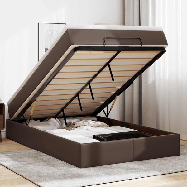 vidaXL Osmansk&yacute; r&aacute;m postele s matrac&iacute; hněd&yacute; 120x200cm uměl&aacute; kůže