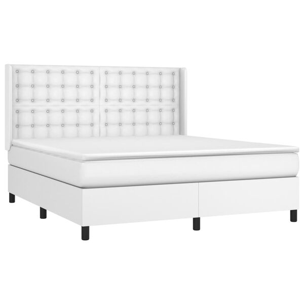 vidaXL Box spring postel s matrac&iacute; b&iacute;l&aacute; 160x200 cm uměl&aacute; kůže