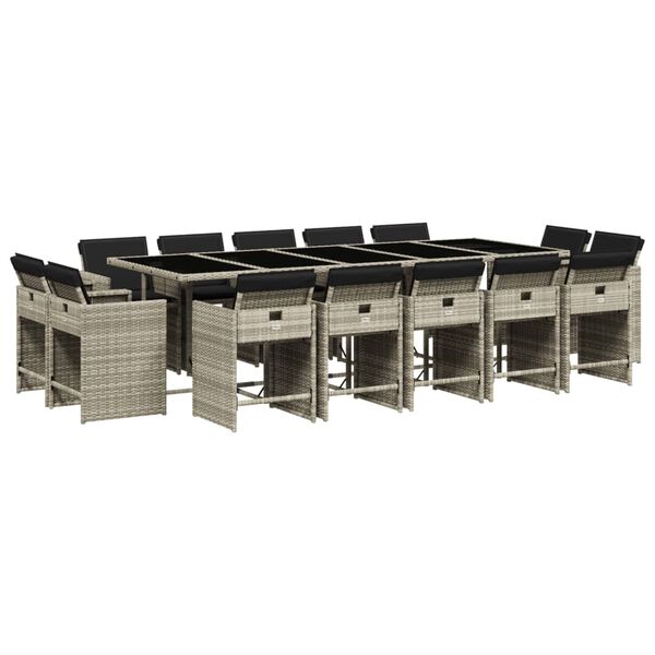 vidaXL 15d&iacute;ln&yacute; zahradn&iacute; j&iacute;deln&iacute; set s podu&scaron;kami světle &scaron;ed&yacute; polyratan