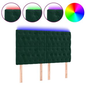 vidaXL Čelo postele s LED tmavě zelen&eacute; 144x7x118/128 cm samet