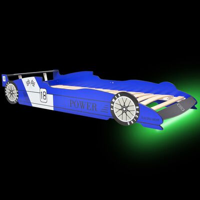 vidaXL Dětská LED postel závodní auto, 90x200 cm, modrá