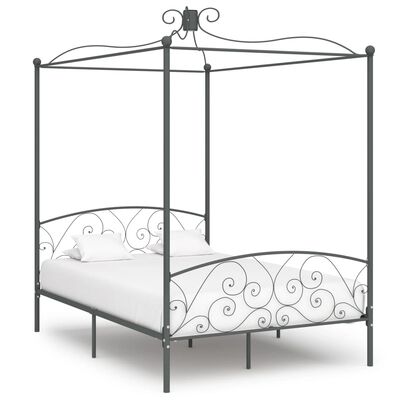 vidaXL Rám postele s nebesy šedý kovový 140 x 200 cm