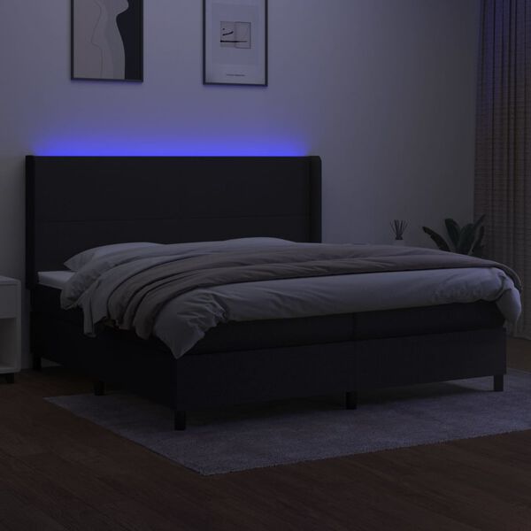 vidaXL Box spring postel s matrac&iacute; a LED čern&aacute; 200x200 cm textil