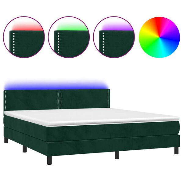 vidaXL Box spring postel s matrac&iacute; a LED tmavě zelen&aacute; 160x200 cm samet