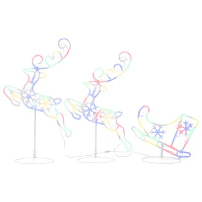 vidaXL Akryloví vánoční létající sobi a sáně 260 x 21 x 87 cm barevní