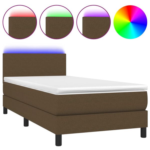 vidaXL Box spring postel s matrac&iacute; a LED tmavě hněd&aacute; 90x190 cm textil