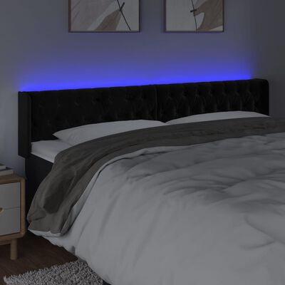 vidaXL Čelo postele s LED černé 203 x 16 x 78/88 cm samet