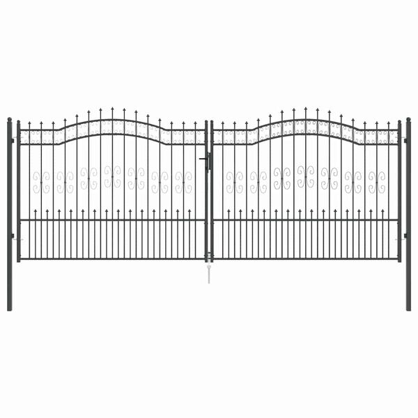 vidaXL Brána s hrotem se zámkem Šedá 404 x 150 cm Ocel