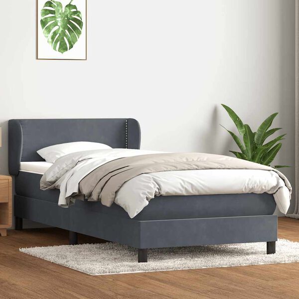 vidaXL Box spring postel s matrac&iacute; tmavě &scaron;ed&aacute; 90x210 cm samet