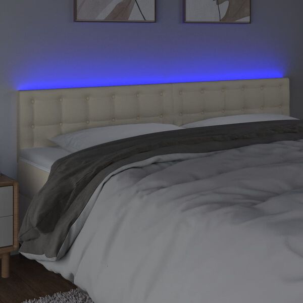 vidaXL Čelo postele s LED kr&eacute;mov&eacute; 180x5x78/88 cm uměl&aacute; kůže