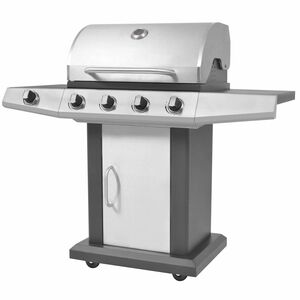 vidaXL Gril na plynov&eacute; barbecue s kolem Stř&iacute;brn&aacute; Ocel s kovovou hadic&iacute;