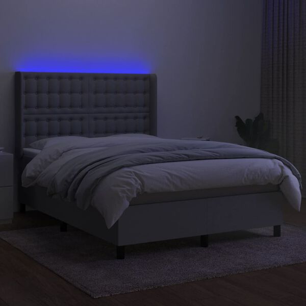 vidaXL Box spring postel s matrac&iacute; a LED světle &scaron;ed&aacute; 140x190 cm textil
