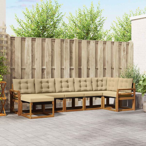 vidaXL Venkovn&iacute; pohovkov&aacute; souprava 7 pcs Přirozen&aacute; a B&eacute;žov&aacute;